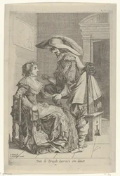 Mann bietet einer Frau eine Münze an