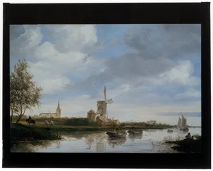Flusslandschaft mit Windmühle