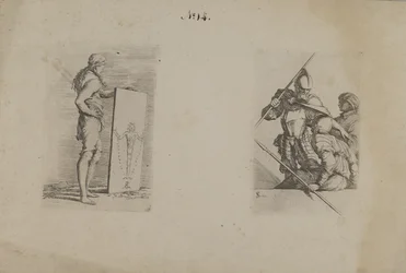 (Figurenserie) Langhaariger Mann mit Schild