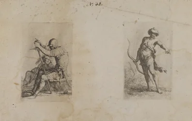 (Figurenserie) Zwei sitzende Männer, jeder mit Waffe