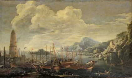 Hafen mit Leuchtturm und Schiffen