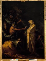Der Schatten Samuels erscheint Saul bei der Totenbeschwörerin von Endor. Um 1668. Maße: 2,73 x 1,93 m