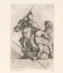 Zwei Soldaten und eine Figur mit Turban