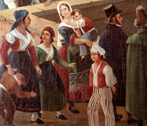 Traditionelle neapolitanische Trachten: einfaches Volk, Detail, 1859, Museo Nazionale di San Martino, Neapel