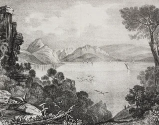 Antike Ruinen, die als Palast des Odysseus auf der Insel Kalypso, Insel Korfu, Ionische Inseln, Griechenland, gelten, Lithographie von Salvatore Puglia aus Poliorama Pittoresco, Nr. 22, 4. Januar