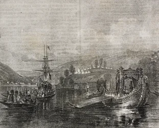 Buyukdere-Tal und Baghtche-keui-Aquädukt, Türkei, Lithographie von Salvatore Puglia aus Poliorama Pittoresco, Nr. 40, 11. Mai