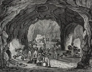 Höhle in der Nähe des Felsens von Gibraltar, Spanien, Lithographie von Salvatore Puglia