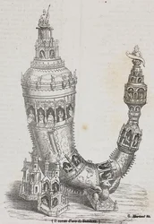 Goldenes Horn von Tonder, Dänemark, Lithographie von Salvatore Puglia aus Poliorama Pittoresco, Nr. 24, 20. Januar