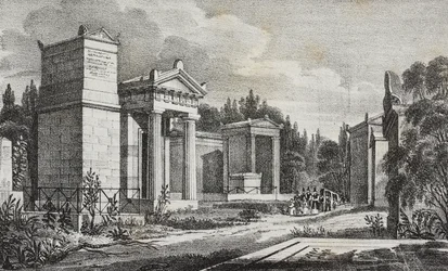 Friedhof Père-Lachaise, Paris, Frankreich, Lithographie von Salvatore Puglia aus Poliorama Pittoresco, Nr. 19, 17. Dezember