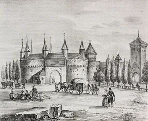 Florianstor, Krakau, Polen, Lithographie von Salvatore Puglia aus Poliorama Pittoresco, Nr. 22, 4. Januar