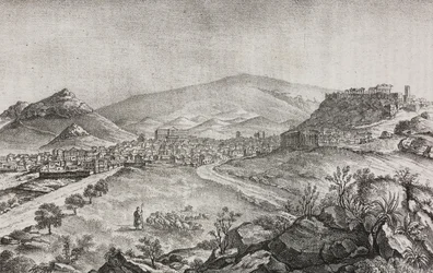 Ansicht von Athen, Griechenland, Lithographie von Salvatore Puglia aus Poliorama Pittoresco, Nr. 1, 13. August