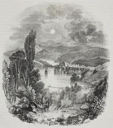 Ansicht des Cephissus-Sees in Böotien, Griechenland, Lithographie von Salvatore Puglia aus Poliorama Pittoresco, Nr. 9, 8. Oktober