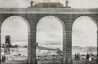 Ansicht von Chieti von der Piazza Grande, Italien, Lithographie von Salvatore Puglia aus Poliorama Pittoresco, Nr. 2, 21. August