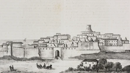 Ansicht von Crotone, Kalabrien, Italien, Lithographie von Salvatore Puglia aus Poliorama Pittoresco, Nr. 12, 26. Oktober