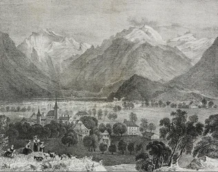 Ansicht von Interlaken, Schweiz, Lithographie von Salvatore Puglia