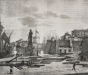 Ansicht des Hafens von Livorno, Toskana, Italien, Lithographie von Salvatore Puglia aus Poliorama Pittoresco, Nr. 38, 26. April