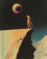 Einsame Gestalt unter dem Planeten
