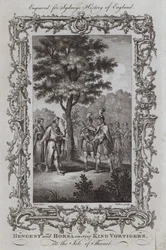 Hengest und Horsa treffen König Vortigern auf der Insel Thanet (Stich)