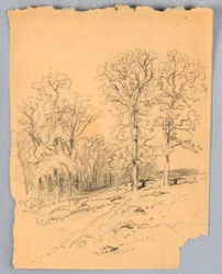 Landschaftsskizze mit hügeliger Landstraße