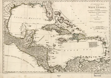 Eine vollständige Karte der Westindischen Inseln mit den Küsten von Florida, Louisiana, Neuspanien und Terra Firma: Mit allen Inseln.