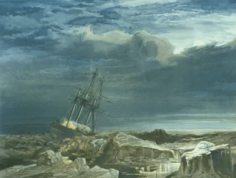 H.M.S. Investigator im Packeis, 8. Oktober 1850, graviert von E. Walker, veröffentlicht 1854