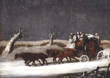 Postkutsche im Schneetreiben
