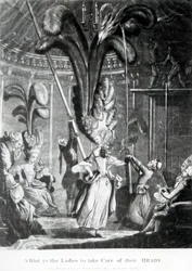 Ein Hinweis an die Damen, auf ihre Köpfe zu achten, veröffentlicht von Sayer und Bennett (1774-1786), 1776