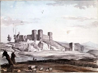 Burg Rhuddlan von der Brücke aus