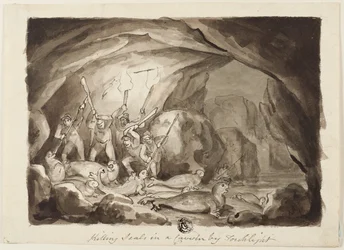 Tötung von Robben in einer Höhle bei Fackellicht