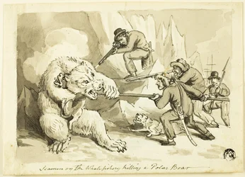 Seeleute auf der Walfangfahrt töten einen Eisbären (recto); Muschel (verso)