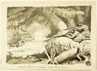 Sibirische Exilanten schießen auf wilde Rentiere (recto); Muschel (verso)