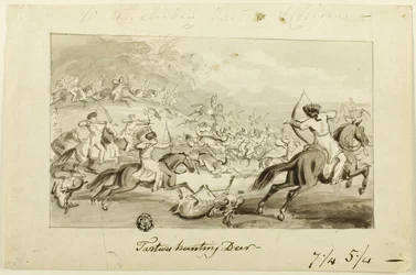 Tataren jagen Hirsche (recto); Muschel (verso)
