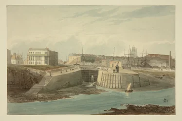 Eingang zum Bathurst Basin vom New Cut, ca. 1825