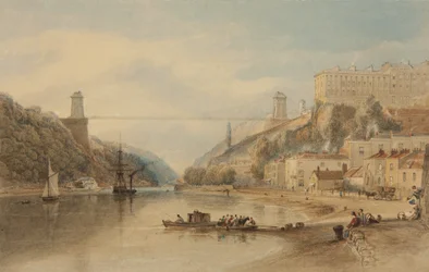 Der vorgeschlagene Hängebrücke von der Rownham Fähre, ca. 1836
