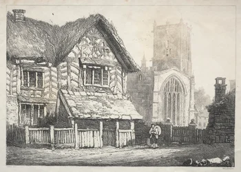 Eine Reihe alter Gebäude und ländlicher Hütten im Norden Englands: Helmsley, 1821