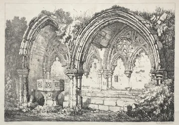 Eine Reihe antiker Gebäude und ländlicher Hütten im Norden Englands: Teil der Kirkham Abbey