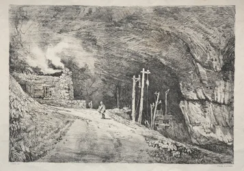 Eine Reihe antiker Gebäude und ländlicher Cottages im Norden Englands: Peak Cavern