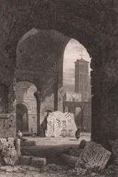 Der Tempel des Friedens oder das Forum des Vespasian, Rom, Latium, Italien, Stahlstich nach einer Zeichnung von Samuel Prout, ca. 15x115 cm