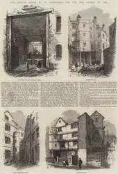 Alte Häuser, die für die neuen Gerichtshöfe abgerissen werden sollen