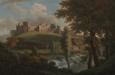 Ludlow Castle mit Dinham Weir, von Südwesten