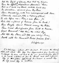 Letzte Zeilen von Coleridges Gedicht Hymne vor Sonnenaufgang im Tal von Chamouny, geschrieben in der eigenen Handschrift des Dichters und in einem Brief an Mrs. Brabant aus Devizes gesendet, 1815