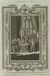 Die Auflösung des Langen Parlaments 1653 durch Oliver Cromwell (Gravur)