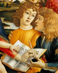 Lorenzo der Prächtige und sein Bruder Giuliano de Medici, Detail der Madonna mit Kind und Engeln oder Madonna des Prächtigen