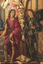 Altarretabel, Haupttafel: Thronende Madonna, vier Engel und Heilige