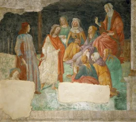 Ein Jüngling (Lorenzo Tornabuoni?) wird von Minerva in den