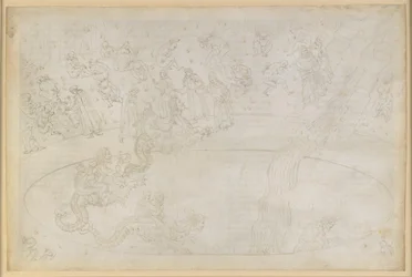 Die Göttliche Komödie, Inferno XVII. Vergil und Dante im siebten Kreis der Hölle, 3. Streifen: Gewalttäter gegen die göttliche Ordnung in der Flammenwüste, Bestrafung der Wucherer; Abschwung in die Tiefe auf dem Rücken Geryons
