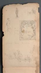 Skizzenbuch, Seite 01: Selbstporträts mit Vignetten