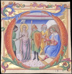 Martyrium der heiligen Agatha in einem Initial D, ca. 1470-73