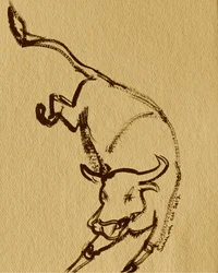 Ausdrucksstarker angreifender Stier