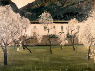 Landschaft mit Blumen in Bäumen. Barcelona. Nationales Kunstmuseum von Katalonien.